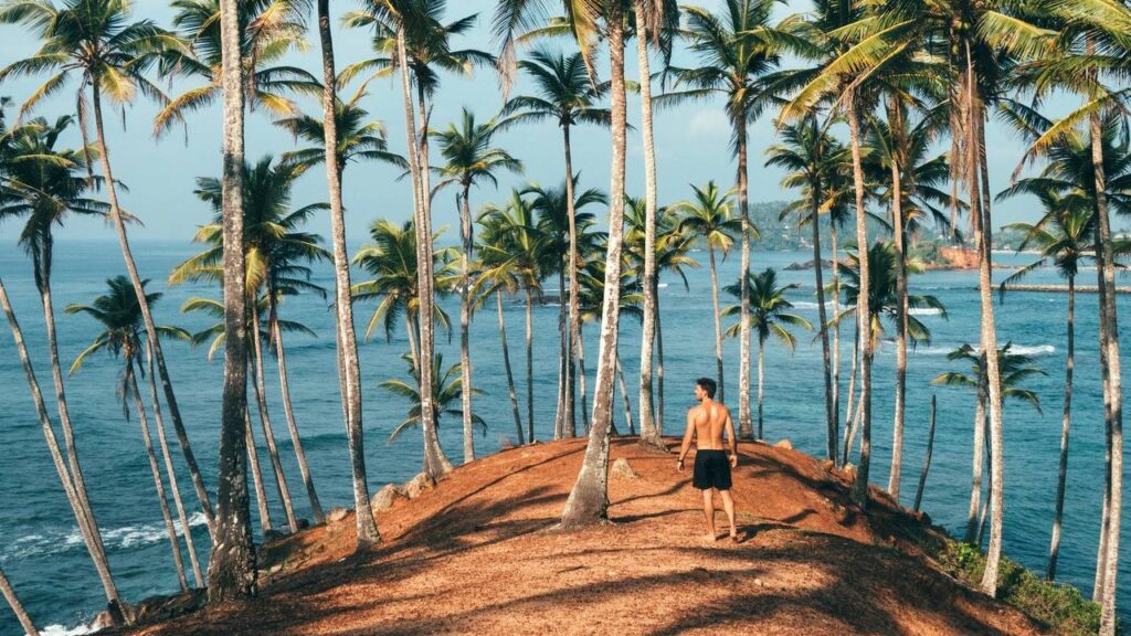 Sonho em pé na praia e olhando para o oceano