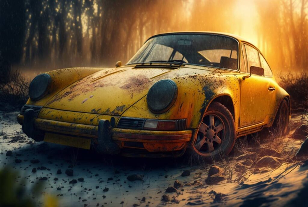 Quadro Decorativo Porsche 911 Amarelo Abandonado