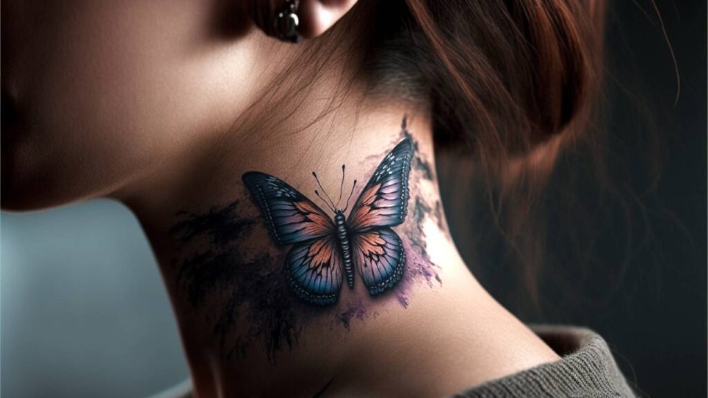 tatuagem de borboleta no pescoço